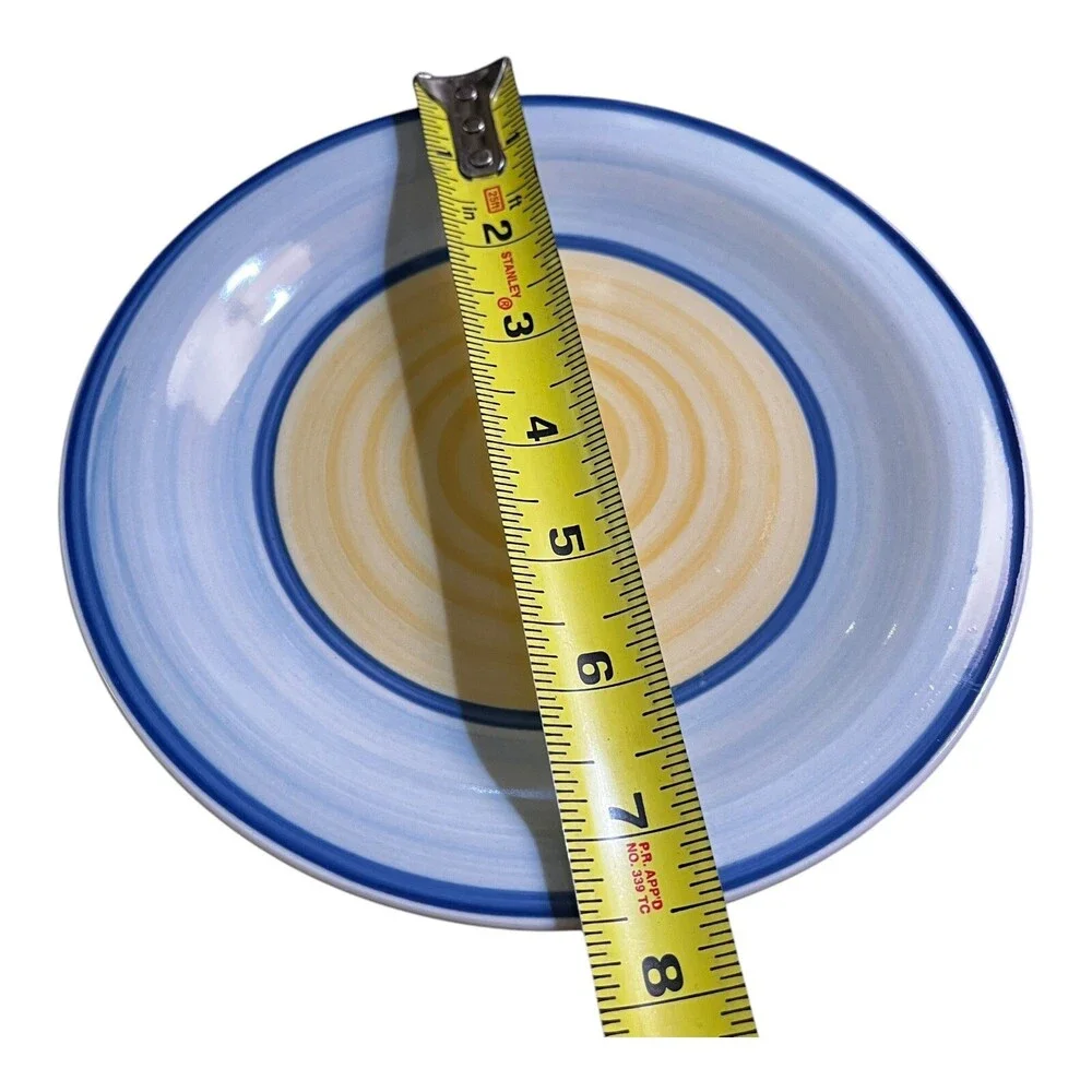 Trisa Hand Painted 7.5” Stoneware Salad Plate Yellow & Blue Swirl